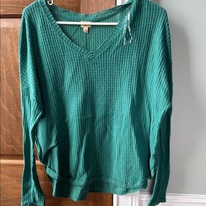 True Craft Green Waffle Knit Top